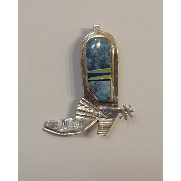 Robert Vandover Jewelry - Vintage Robert Vandover Navajo Sterling Silver Turquoise Boot Brooch Signed